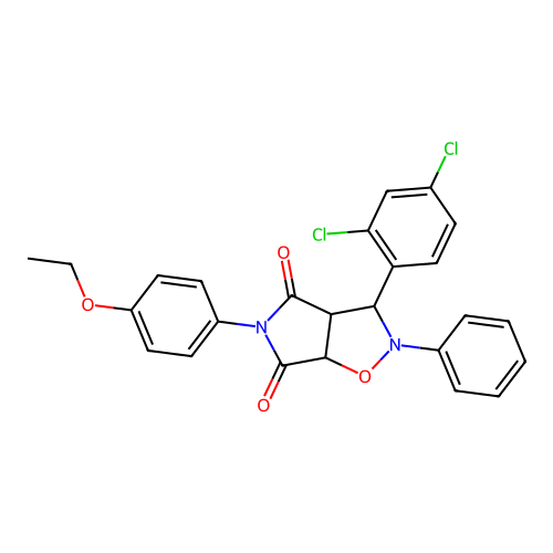 3-(2,4-dichlorophenyl)-5-(4-ethoxyphenyl)-2-phenyl-3a,6a-dihydro-3H-pyrrolo[3,4-d][1,2]oxazole-4,6-dione structure