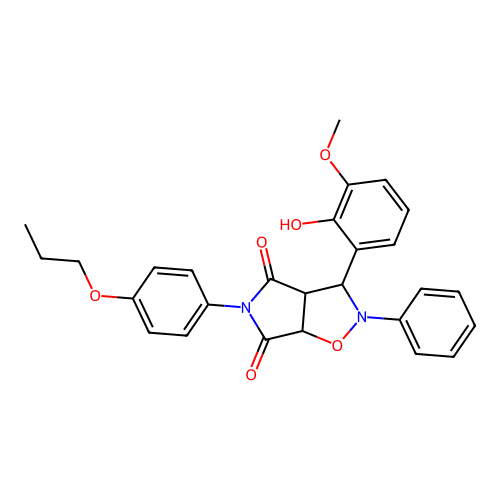 3-(2-hydroxy-3-methoxyphenyl)-2-phenyl-5-(4-propoxyphenyl)-3a,6a-dihydro-3H-pyrrolo[3,4-d][1,2]oxazole-4,6-dione structure