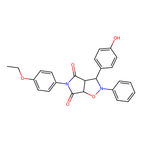 3-(4-ethoxyphenyl)-8-(4-hydroxyphenyl)-7-phenyl-6-oxa-3,7-diazabicyclo[3.3.0]octane-2,4-dione structure