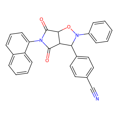 4-(3-naphthalen-1-yl-2,4-dioxo-7-phenyl-6-oxa-3,7-diazabicyclo[3.3.0]oct-8-yl)benzonitrile structure