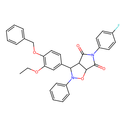 3-(3-ethoxy-4-phenylmethoxyphenyl)-5-(4-fluorophenyl)-2-phenyl-3a,6a-dihydro-3H-pyrrolo[3,4-d][1,2]oxazole-4,6-dione structure
