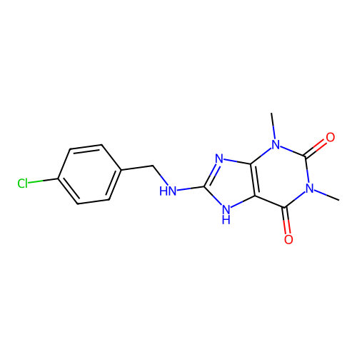 8-[(4-chlorobenzyl)amino]-1,3-dimethyl-3,7-dihydro-1H-purine-2,6-dione structure