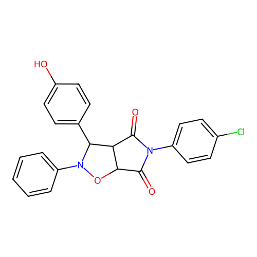 3-(4-chlorophenyl)-8-(4-hydroxyphenyl)-7-phenyl-6-oxa-3,7-diazabicyclo[3.3.0]octane-2,4-dione structure