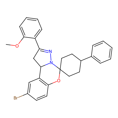 9'-bromo-2'-(2-methoxyphenyl)-4-phenyl-1',10b'-dihydrospiro[cyclohexane-1,5'-pyrazolo[1,5-c][1,3]benzoxazine] structure