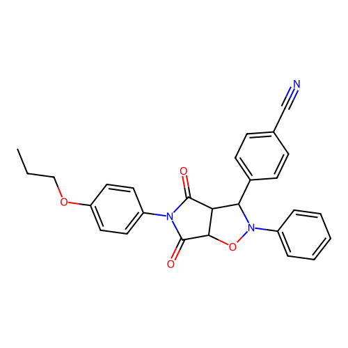4-(4,6-dioxo-2-phenyl-5-(4-propoxyphenyl)hexahydro-2H-pyrrolo[3,4-d]isoxazol-3-yl)benzonitrile structure