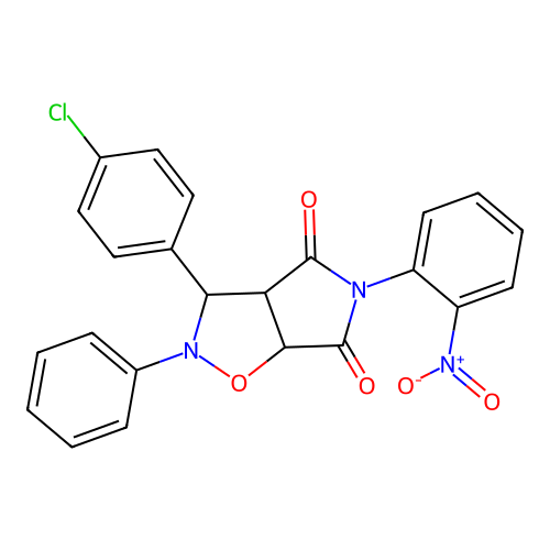 3-(4-chlorophenyl)-5-(2-nitrophenyl)-2-phenyl-3a,6a-dihydro-3H-pyrrolo[3,4-d][1,2]oxazole-4,6-dione structure
