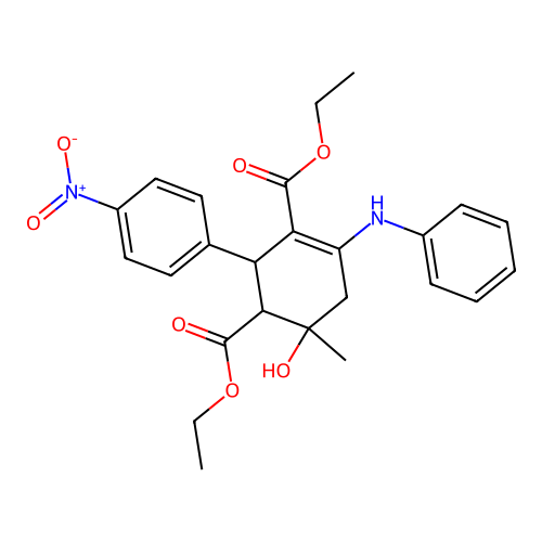 Diethyl 2-anilino-4-hydroxy-4-methyl-6-(4-nitrophenyl)cyclohexene-1,5-dicarboxylate structure