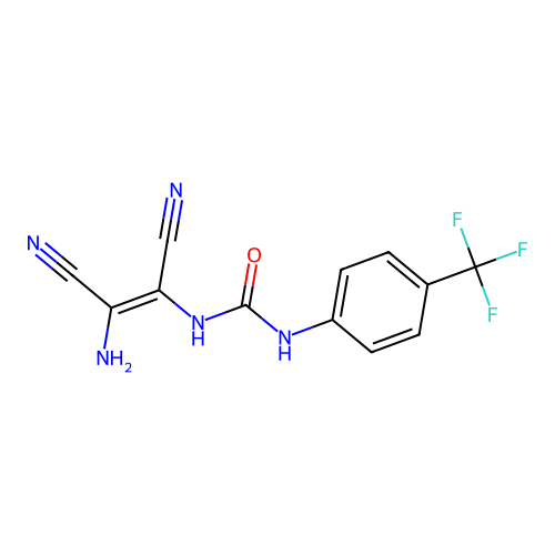 1-[(Z)-2-amino-1,2-dicyanoethenyl]-3-[4-(trifluoromethyl)phenyl]urea structure