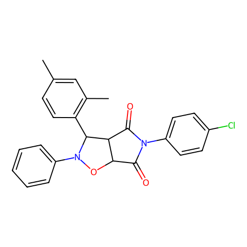 3-(4-chlorophenyl)-8-(2,4-dimethylphenyl)-7-phenyl-6-oxa-3,7-diazabicyclo[3.3.0]octane-2,4-dione structure