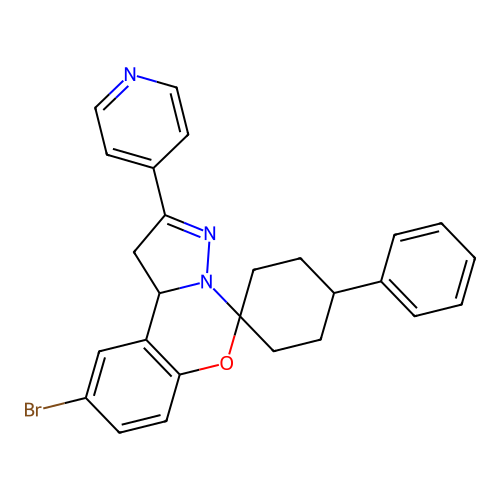 9'-bromo-4-phenyl-2'-(pyridin-4-yl)-1',10b'-dihydrospiro[cyclohexane-1,5'-pyrazolo[1,5-c][1,3]benzoxazine] structure