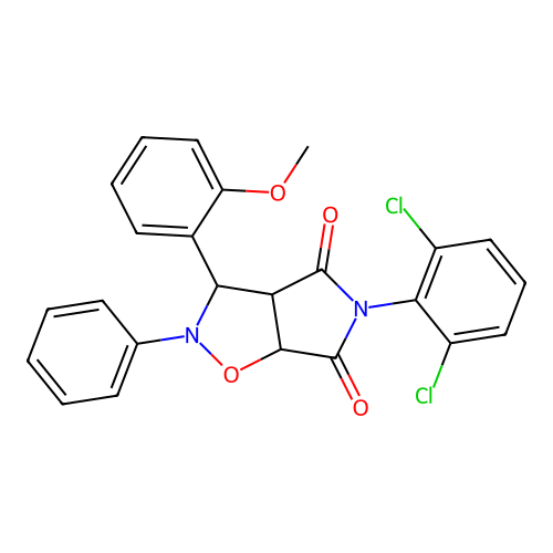 3-(2,6-dichlorophenyl)-8-(2-methoxyphenyl)-7-phenyl-6-oxa-3,7-diazabicyclo[3.3.0]octane-2,4-dione structure