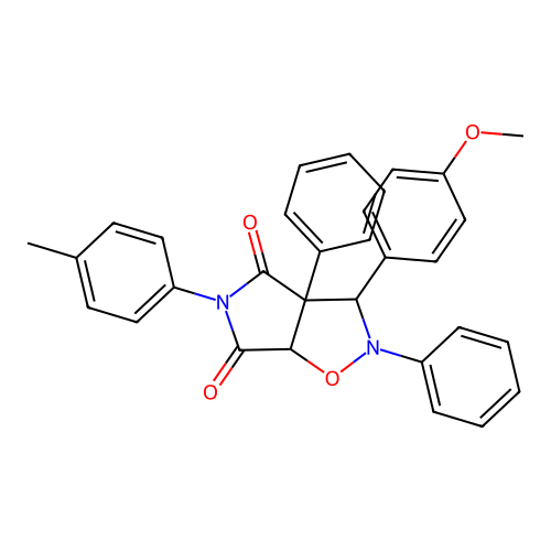 3-(4-methoxyphenyl)-2,3a-diphenyl-5-(p-tolyl)dihydro-2H-pyrrolo[3,4-d]isoxazole-4,6(5H,6aH)-dione structure