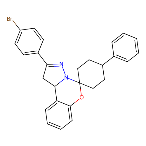 2'-(4-bromophenyl)-4-phenyl-1',10b'-dihydrospiro[cyclohexane-1,5'-pyrazolo[1,5-c][1,3]benzoxazine] structure