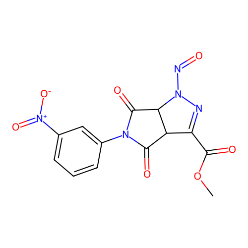 methyl 5-(3-nitrophenyl)-1-nitroso-4,6-dioxo-1,3a,4,5,6,6a-hexahydropyrrolo[3,4-c]pyrazole-3-carboxylate structure