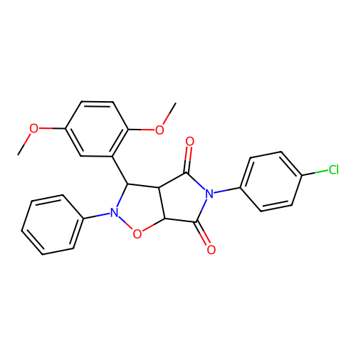 3-(4-chlorophenyl)-8-(2,5-dimethoxyphenyl)-7-phenyl-6-oxa-3,7-diazabicyclo[3.3.0]octane-2,4-dione structure