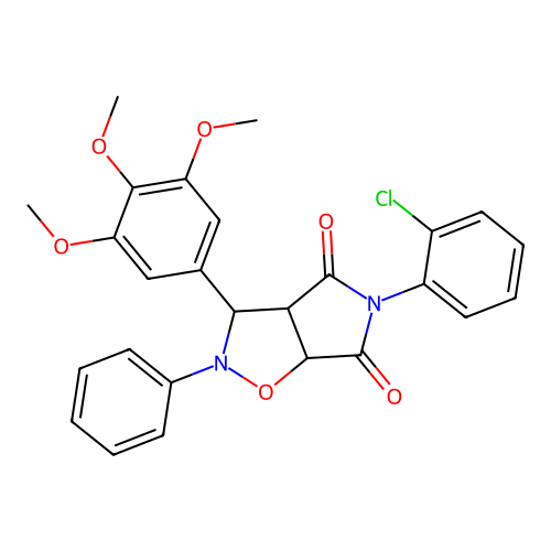 5-(2-chlorophenyl)-2-phenyl-3-(3,4,5-trimethoxyphenyl)-3a,6a-dihydro-3H-pyrrolo[3,4-d][1,2]oxazole-4,6-dione structure