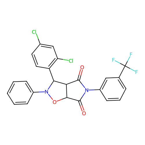3-(2,4-dichlorophenyl)-2-phenyl-5-(3-(trifluoromethyl)phenyl)dihydro-2H-pyrrolo[3,4-d]isoxazole-4,6(5H,6aH)-dione structure