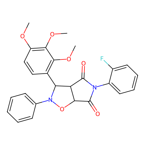 5-(2-fluorophenyl)-2-phenyl-3-(2,3,4-trimethoxyphenyl)-3a,6a-dihydro-3H-pyrrolo[3,4-d][1,2]oxazole-4,6-dione structure