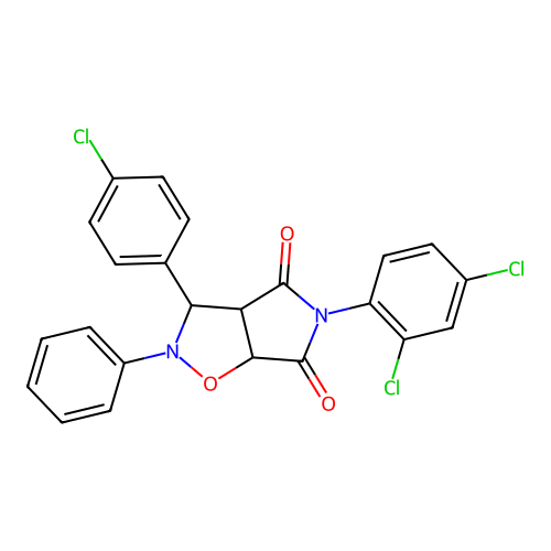 3-(4-chlorophenyl)-5-(2,4-dichlorophenyl)-2-phenyl-3a,6a-dihydro-3H-pyrrolo[3,4-d][1,2]oxazole-4,6-dione structure