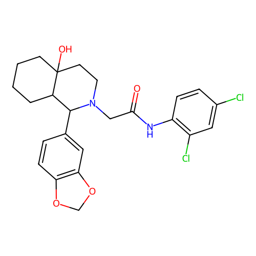 2-(1-(benzo[d][1,3]dioxol-5-yl)-4a-hydroxyoctahydroisoquinolin-2(1H)-yl)-N-(2,4-dichlorophenyl)acetamide structure