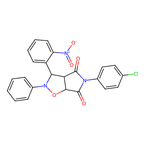 3-(4-chlorophenyl)-8-(2-nitrophenyl)-7-phenyl-6-oxa-3,7-diazabicyclo[3.3.0]octane-2,4-dione structure