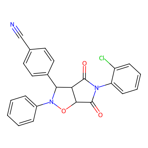 4-(5-(2-chlorophenyl)-4,6-dioxo-2-phenylhexahydro-2H-pyrrolo[3,4-d]isoxazol-3-yl)benzonitrile structure