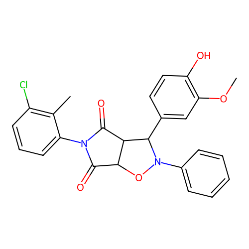 5-(3-chloro-2-methylphenyl)-3-(4-hydroxy-3-methoxyphenyl)-2-phenyl-3a,6a-dihydro-3H-pyrrolo[3,4-d][1,2]oxazole-4,6-dione structure