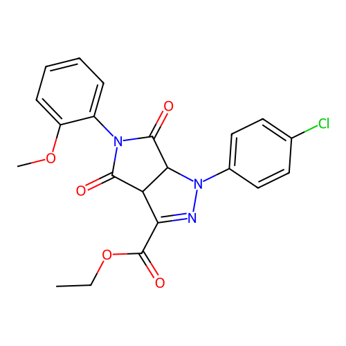 ethyl 1-(4-chlorophenyl)-5-(2-methoxyphenyl)-4,6-dioxo-1,3a,4,5,6,6a-hexahydropyrrolo[3,4-c]pyrazole-3-carboxylate structure