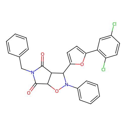 3-benzyl-8-[5-(2,5-dichlorophenyl)-2-furyl]-7-phenyl-6-oxa-3,7-diazabicyclo[3.3.0]octane-2,4-dione structure