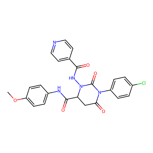 1-(4-chlorophenyl)-N-(4-methoxyphenyl)-2,6-dioxo-3-[(pyridin-4-ylcarbonyl)amino]hexahydropyrimidine-4-carboxamide structure