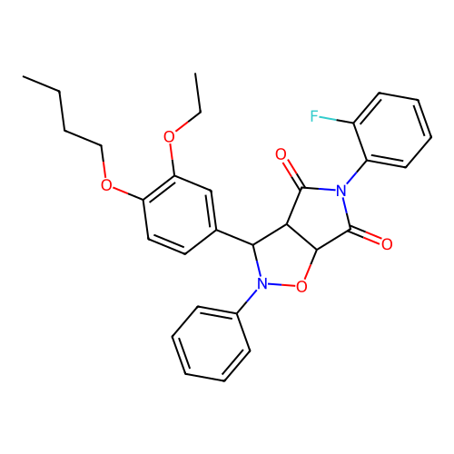 3-(4-butoxy-3-ethoxyphenyl)-5-(2-fluorophenyl)-2-phenyl-3a,6a-dihydro-3H-pyrrolo[3,4-d][1,2]oxazole-4,6-dione structure