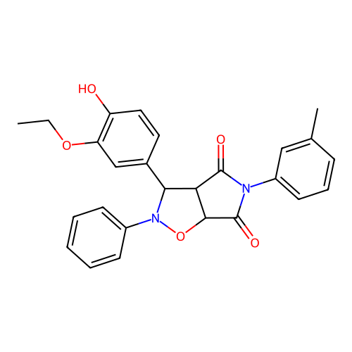 3-(3-ethoxy-4-hydroxyphenyl)-2-phenyl-5-(m-tolyl)dihydro-2H-pyrrolo[3,4-d]isoxazole-4,6(5H,6aH)-dione structure