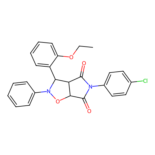 3-(4-chlorophenyl)-8-(2-ethoxyphenyl)-7-phenyl-6-oxa-3,7-diazabicyclo[3.3.0]octane-2,4-dione structure