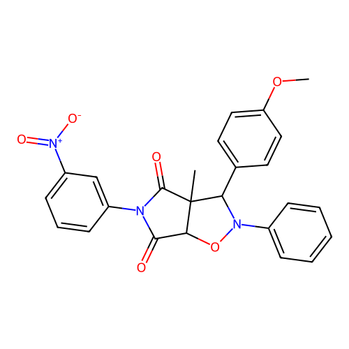 3-(4-methoxyphenyl)-3a-methyl-5-(3-nitrophenyl)-2-phenyl-3,6a-dihydropyrrolo[3,4-d][1,2]oxazole-4,6-dione structure