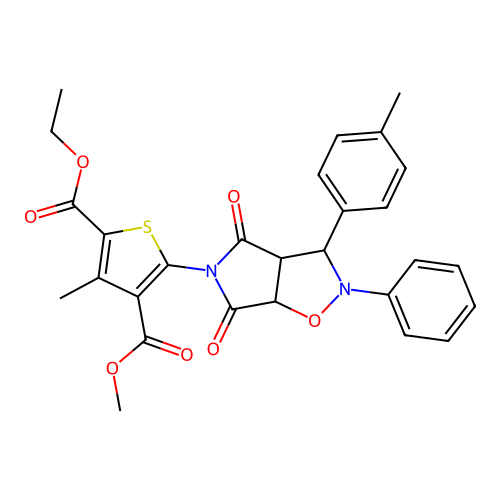 2-ethyl 4-methyl 3-methyl-5-[3-(4-methylphenyl)-4,6-dioxo-2-phenylhexahydro-5H-pyrrolo[3,4-d][1,2]oxazol-5-yl]thiophene-2,4-dicarboxylate structure