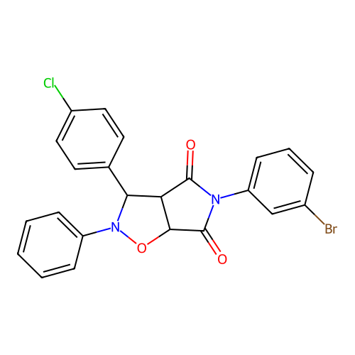 3-(3-bromophenyl)-8-(4-chlorophenyl)-7-phenyl-6-oxa-3,7-diazabicyclo[3.3.0]octane-2,4-dione structure