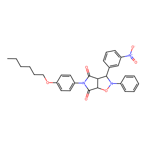 3-(4-hexoxyphenyl)-8-(3-nitrophenyl)-7-phenyl-6-oxa-3,7-diazabicyclo[3.3.0]octane-2,4-dione structure