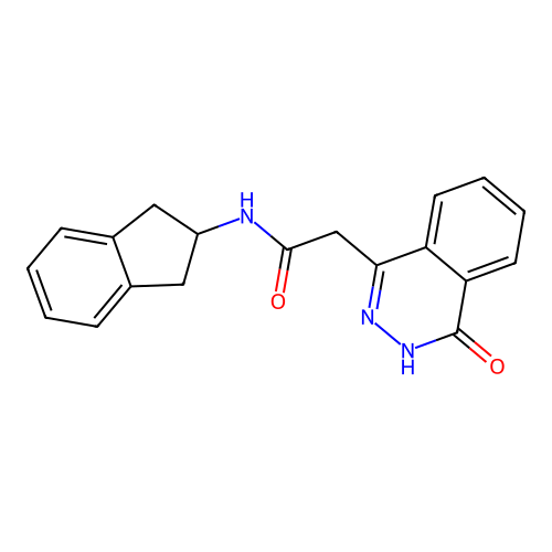 N-(2,3-dihydro-1H-inden-2-yl)-2-(4-hydroxyphthalazin-1-yl)acetamide structure