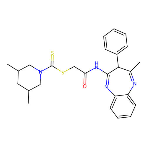 2-[(4-methyl-3-phenyl-3H-1,5-benzodiazepin-2-yl)amino]-2-oxoethyl 3,5-dimethylpiperidine-1-carbodithioate structure