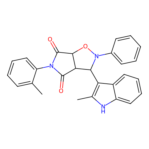 3-(2-methyl-1H-indol-3-yl)-2-phenyl-5-(o-tolyl)dihydro-2H-pyrrolo[3,4-d]isoxazole-4,6(5H,6aH)-dione structure