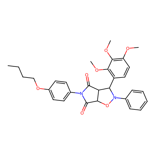 5-(4-butoxyphenyl)-2-phenyl-3-(2,3,4-trimethoxyphenyl)-3a,6a-dihydro-3H-pyrrolo[3,4-d][1,2]oxazole-4,6-dione structure