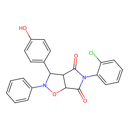 3-(2-chlorophenyl)-8-(4-hydroxyphenyl)-7-phenyl-6-oxa-3,7-diazabicyclo[3.3.0]octane-2,4-dione structure