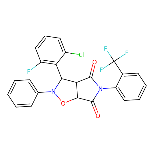 3-(2-chloro-6-fluorophenyl)-2-phenyl-5-(2-(trifluoromethyl)phenyl)dihydro-2H-pyrrolo[3,4-d]isoxazole-4,6(5H,6aH)-dione structure