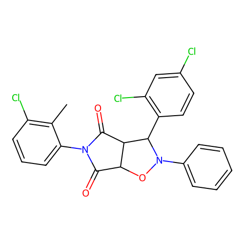 5-(3-chloro-2-methylphenyl)-3-(2,4-dichlorophenyl)-2-phenyl-3a,6a-dihydro-3H-pyrrolo[3,4-d][1,2]oxazole-4,6-dione structure