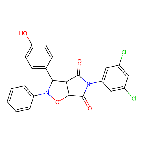 3-(3,5-dichlorophenyl)-8-(4-hydroxyphenyl)-7-phenyl-6-oxa-3,7-diazabicyclo[3.3.0]octane-2,4-dione structure