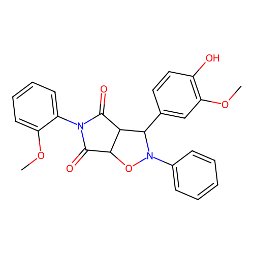 3-(4-hydroxy-3-methoxyphenyl)-5-(2-methoxyphenyl)-2-phenyl-3a,6a-dihydro-3H-pyrrolo[3,4-d][1,2]oxazole-4,6-dione structure