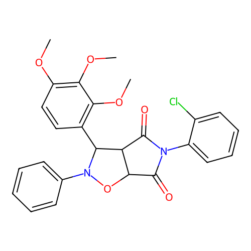 5-(2-chlorophenyl)-2-phenyl-3-(2,3,4-trimethoxyphenyl)-3a,6a-dihydro-3H-pyrrolo[3,4-d][1,2]oxazole-4,6-dione structure