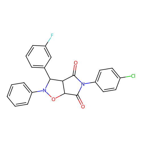 3-(4-chlorophenyl)-8-(3-fluorophenyl)-7-phenyl-6-oxa-3,7-diazabicyclo[3.3.0]octane-2,4-dione structure