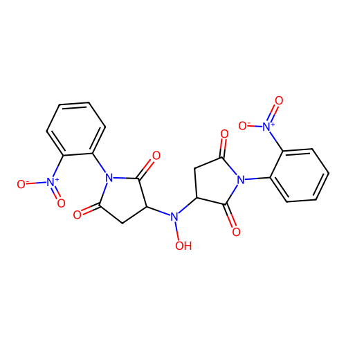 3,3'-(Hydroxyazanediyl)bis(1-(2-nitrophenyl)pyrrolidine-2,5-dione) structure
