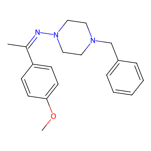 4-benzyl-N-[(1Z)-1-(4-methoxyphenyl)ethylidene]piperazin-1-amine structure